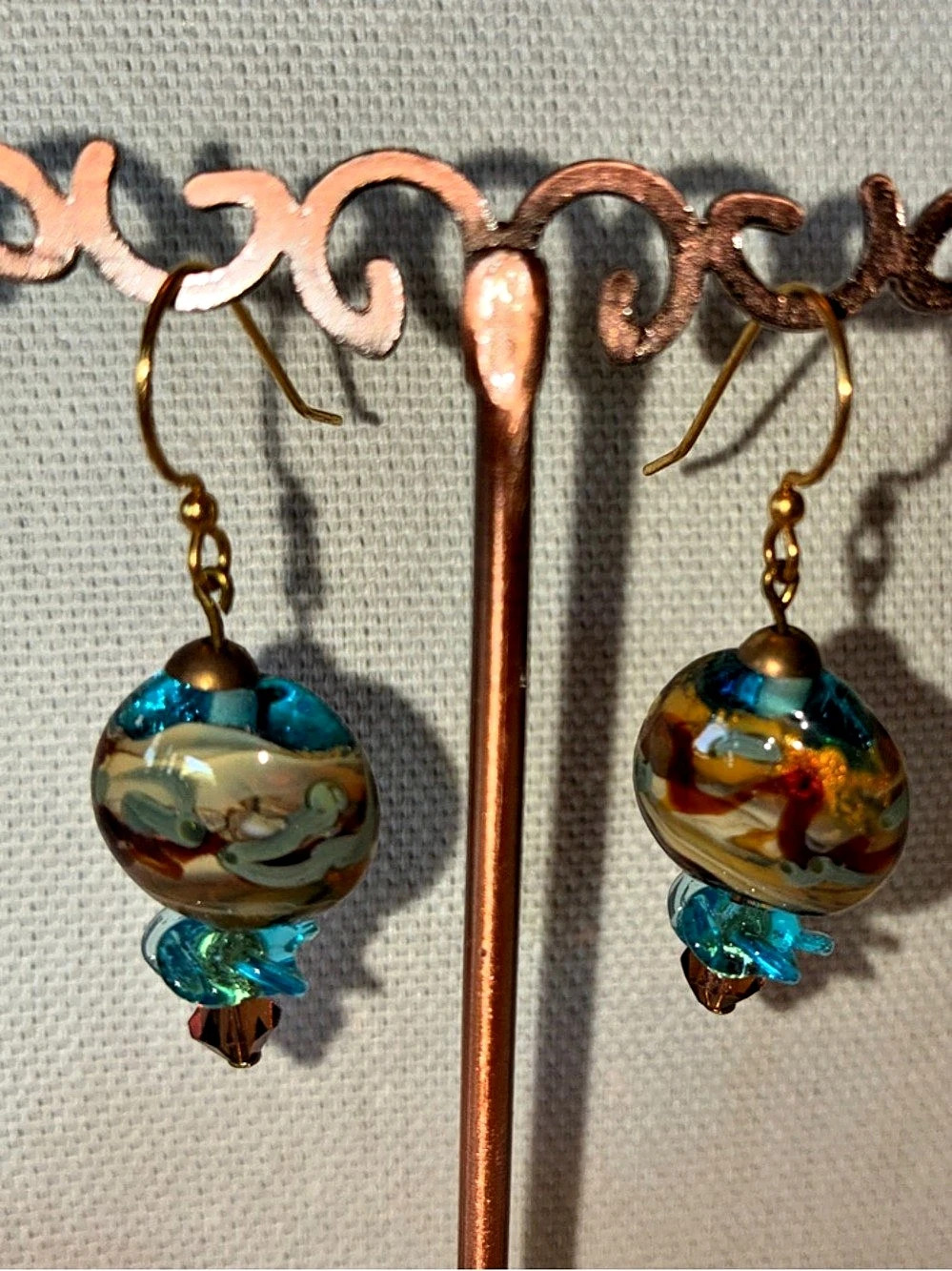 Beaded Dangle Earrings in Blue & Brown